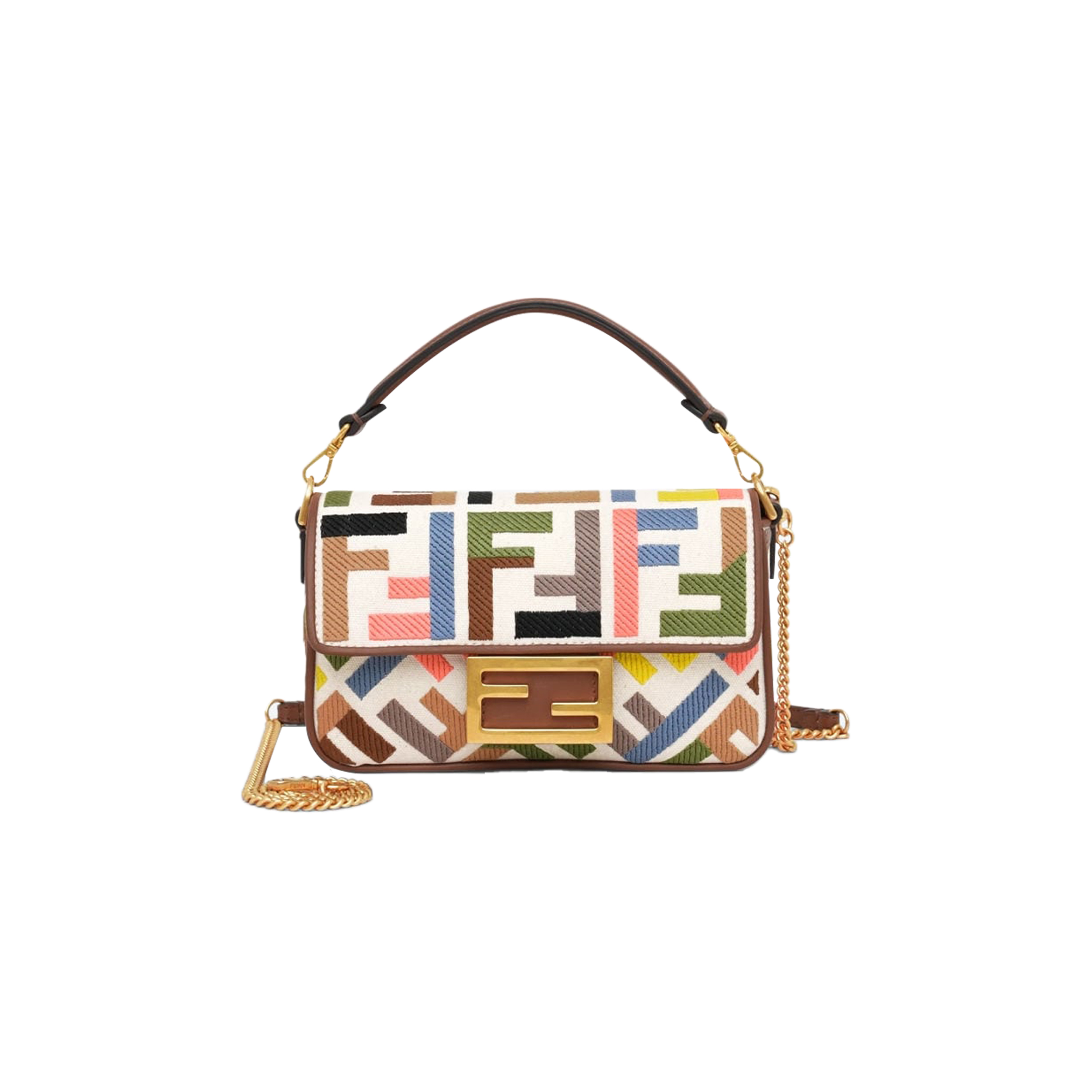 FENDI BAGUETTE MINI CANVAS BAG WITH MULTICOLOUR FF EMBROIDERY 8BS017ANH4F1PJ4  (20*13*5cm)